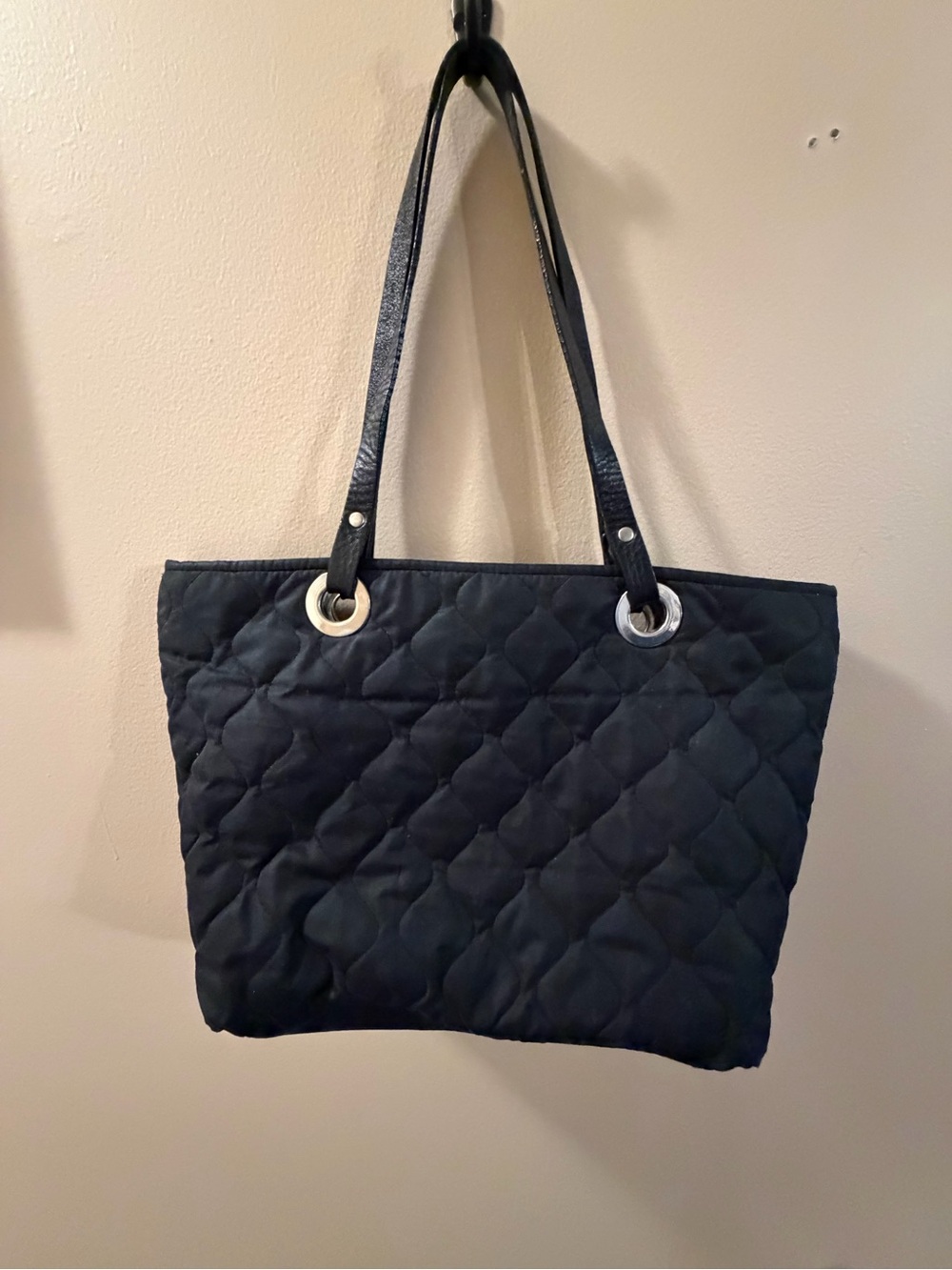 Banana Republic Quilted Black Tote Bag with Silver Hardware